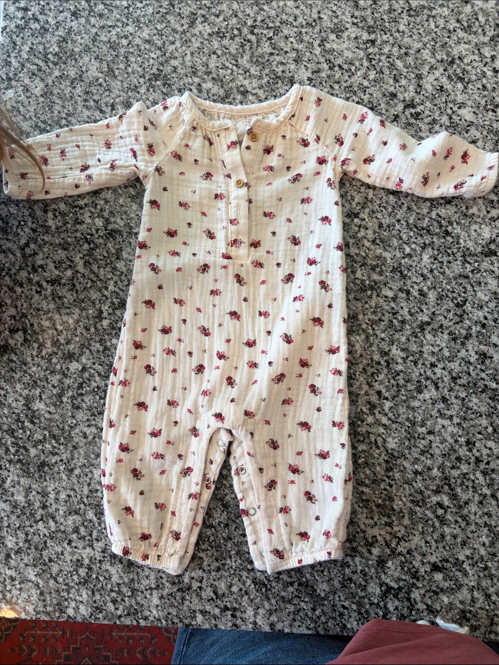 Cream Floral Ribbed One-Piece for Kids